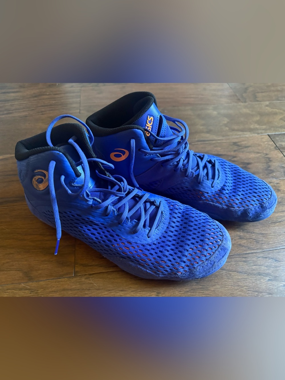 Asics Men’s Blue Athletic Wrestling Shoes with Orange Accents - worn twice
